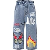 Girl's Jeans Elastic Waist Straight Wide Leg Cute Patterned Denim Pants