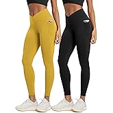 ODODOS 2 Pack Buttery Soft Cross Waist Leggings with Pockets for Women, ODCLOUD 25" / 28" Crossover Lounge Yoga Pants