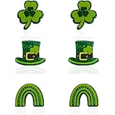 St.Patrick's Day Stud Earrings for Women 3 Pairs Irish Lucky Earrings Acrylic Glitter Green Lucky Clover Green Leaf Hat Earrings Irish Gold Coin Beer Hat Horseshoe Stud Earrings St.Patrick's Day Holiday Jewelry Accessory
