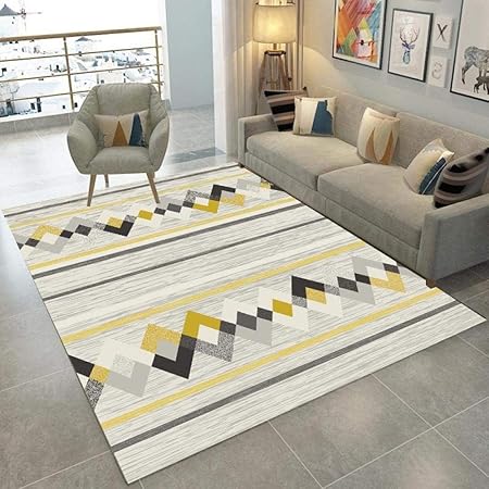 Dusg Tapis Design Moderne Croix Jaune Blanc Gris 160 230cm