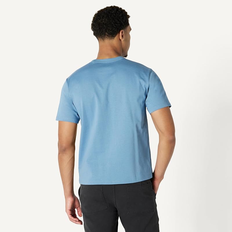 Camiseta de algodón Pesado de Ajuste Holgado para Hombre, Color Azul Polvoriento, Talla M