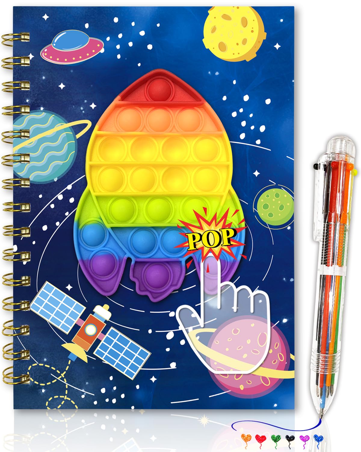 GINMLYDA Pop Secret Diary for Boys with Pen, 8.25x5.7 Inches 160 Pages Spacecraft Fidget Kids Notebook and Pen Set for Boys Birthday Presents A5 Spiral Kids Journal for Boys Gifts 6-12 Year Old