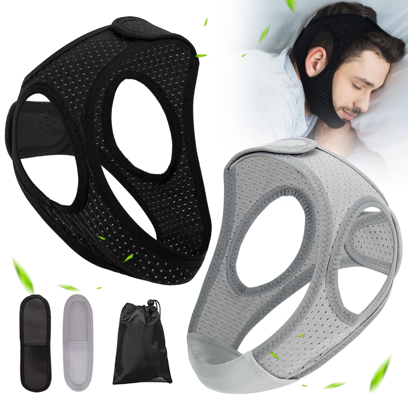 Photo 1 of Forzacx Chin Strap for Cpap Users Anti Snoring Devices 2 Pack - Breathable Cpap Chin Strap Snoring Solution, Effectively Reduce Snoring, Non-Stick Hair, Don't Fade - Black&Grey