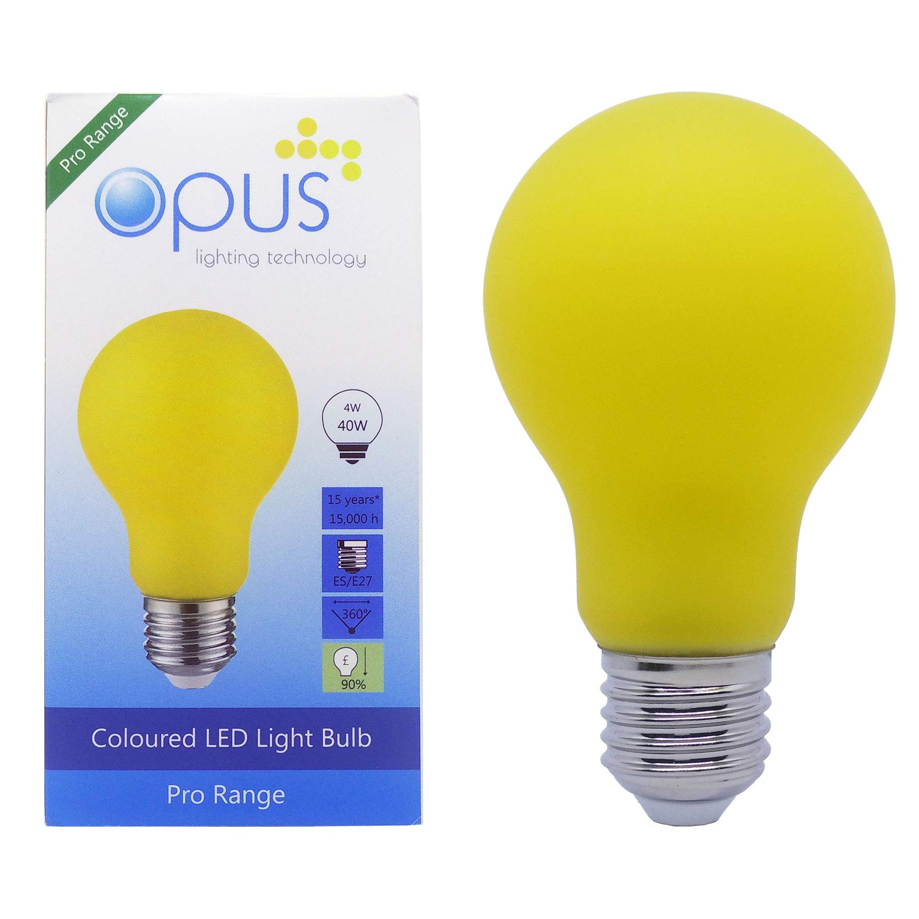 Opus 4 watt GLS LED ES E27 Screw Cap Yellow Light Bulb