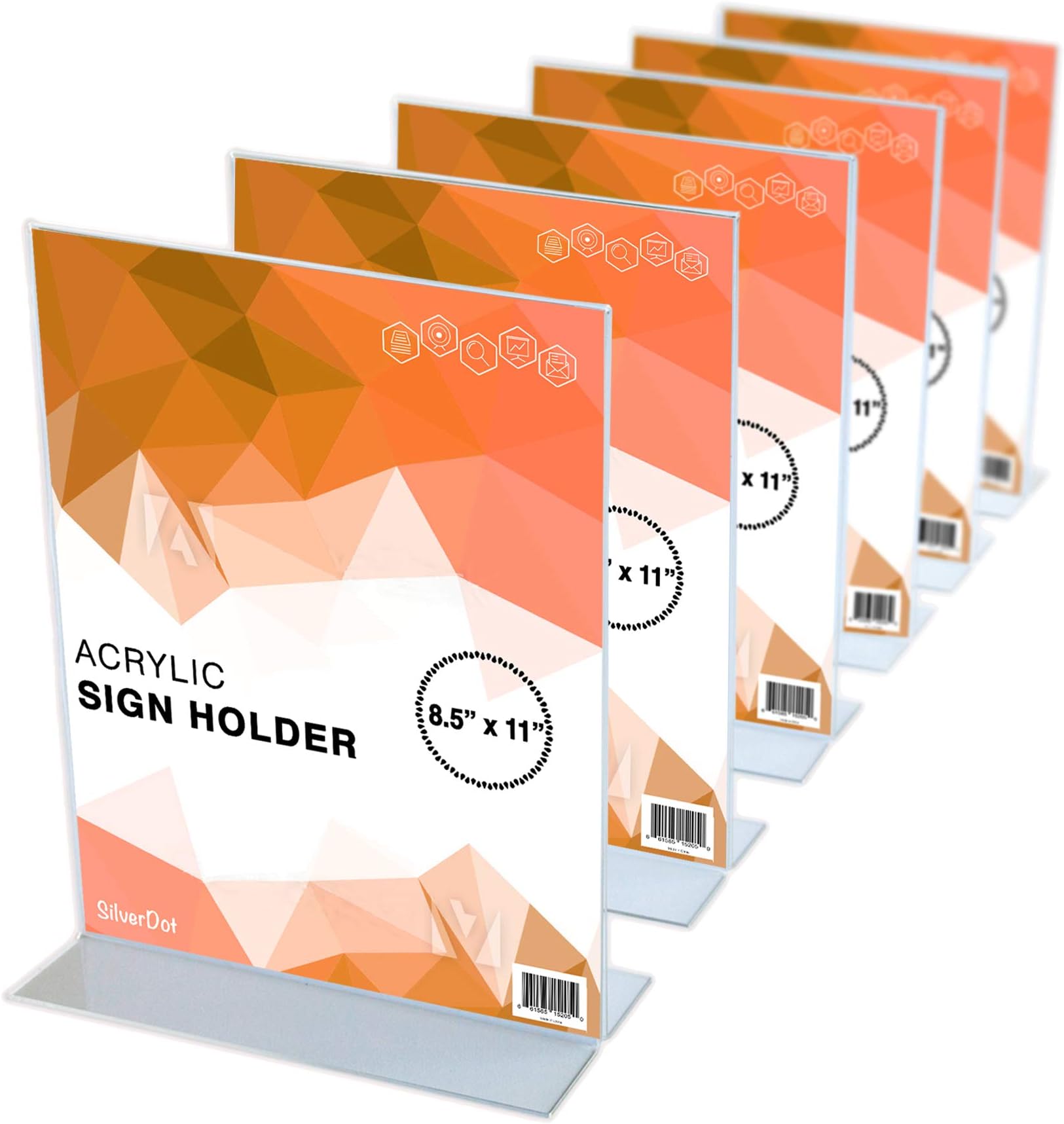 SilverDotAcrylic Sign Holder - 8.5" x 11" - T Shaped Double Sided, Premium Quality, Durable, Photo, Menu, Marketing Display, Set of 6