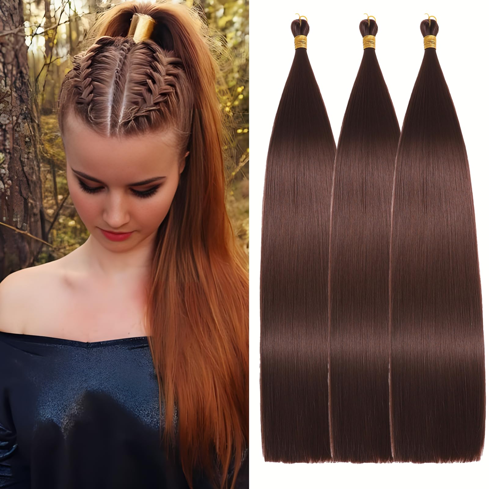 Locescsoc 24 Inch Bone Straight Braiding Hair 150g 3 Packs Straight Hair Extensions, Ariel Straight Hair Bundles, Silky Soft Synthetic Hair for Women (33#)