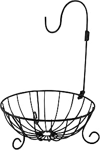 Bahoki Essentials Fruit Tree Bowl - with Foldable Banana Hanger - Store Your Fruit and Save Counter Space - Wire Storage Basket - Black