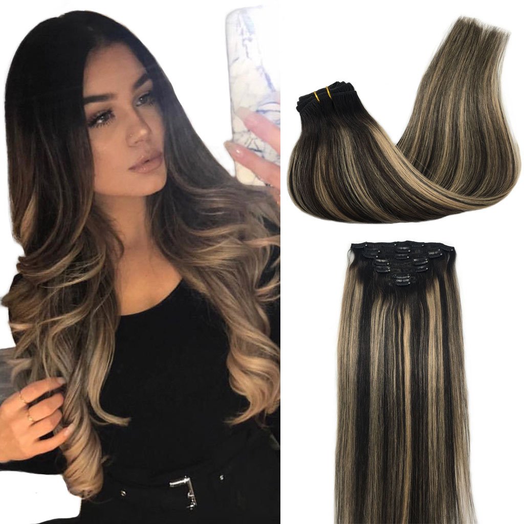 Googoo Hair Extensions Clip In Ombre Natural Black To Golden