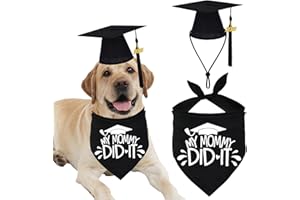 JOTFA Dog Graduation Bandana Cap with 2025 Black Tassel, Graduation Dog Outfits Costumes for Small Medium Large Dogs Pets(Black, Cap & My Mommy Did It)