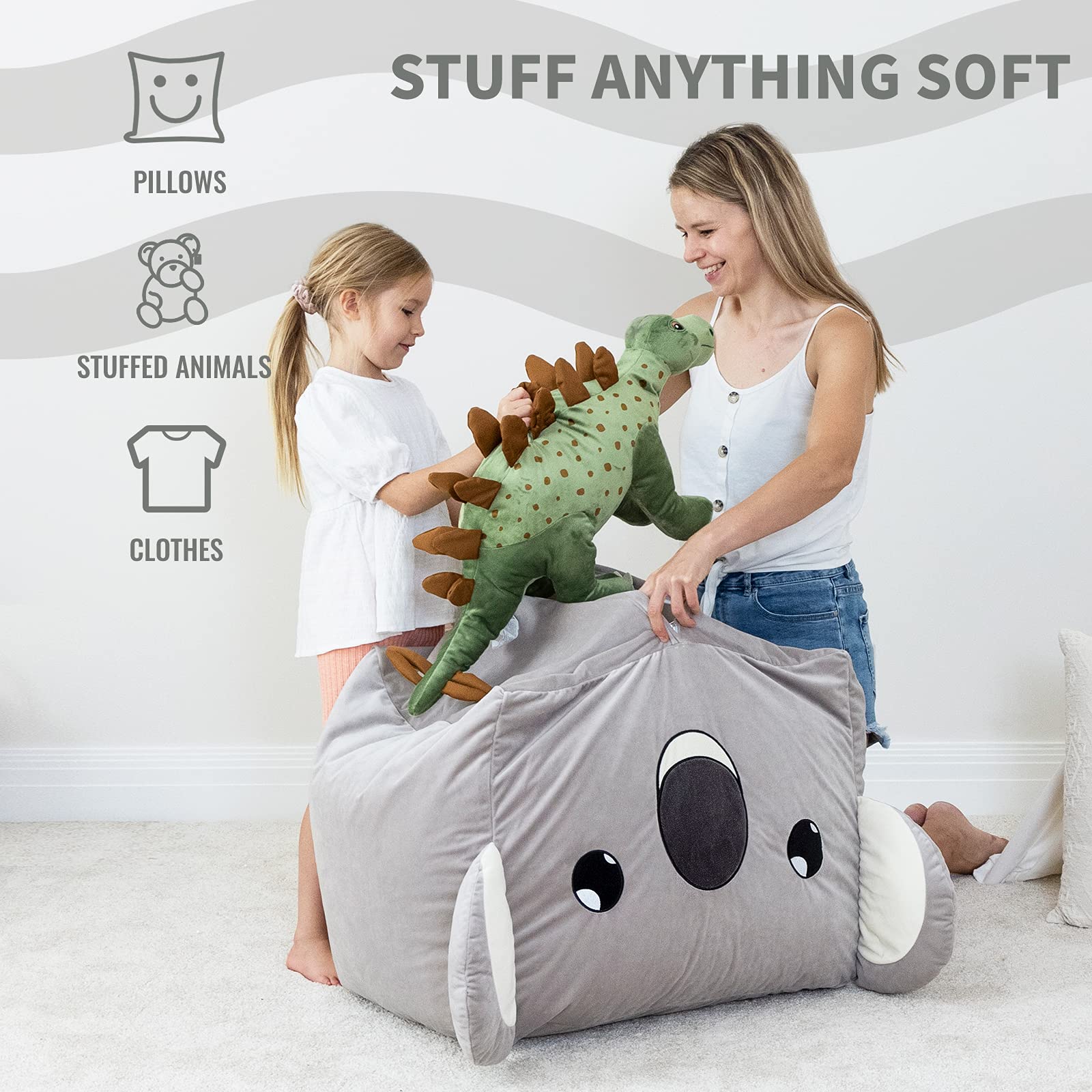 Aubliss Stuffed Animal Storage Bean Bag Chairs for Kids, Velvet Extra Soft Beanbag Chair Cover, X-Large Stuffable Zipper Bean Bag for Organizing Plush Toys Boys Girls, Koala