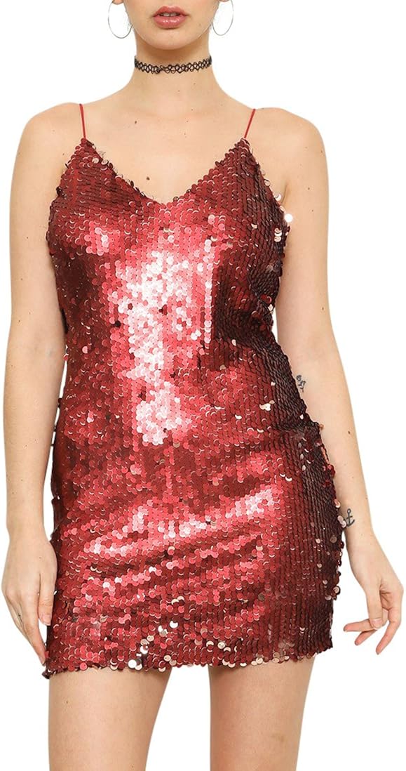 red sequin mini dress