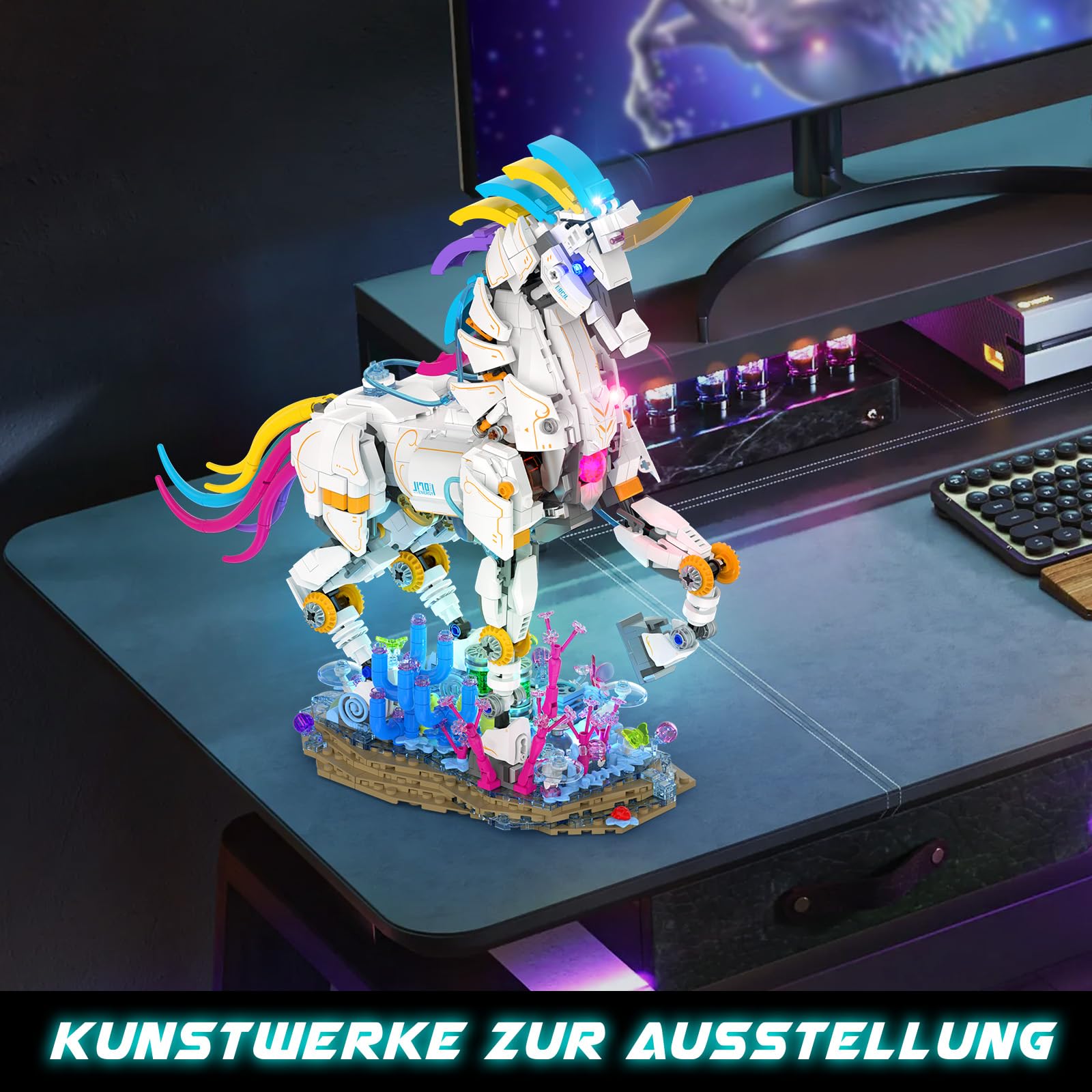 JMBricklayer Regenbogen Einhorn-Bausätze für Erwachsene mit Lichtern 70008, Myth Art Creator Animals Display-Ideen Klemmbausteine, Heimdekor, Geburtstagsgeschenke für Kinder ab 14 Jahren (1492 Teile) 4