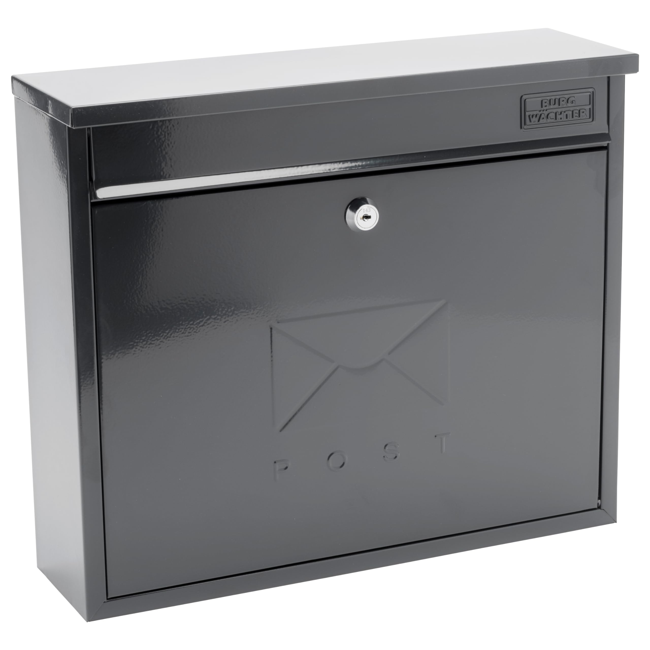 Burg-Wachter MB02A Anthracite Elegance Wall Mounted Galvanised Steel Lockable Weatherproof Post Box RAL7016 - 36x31x10cm