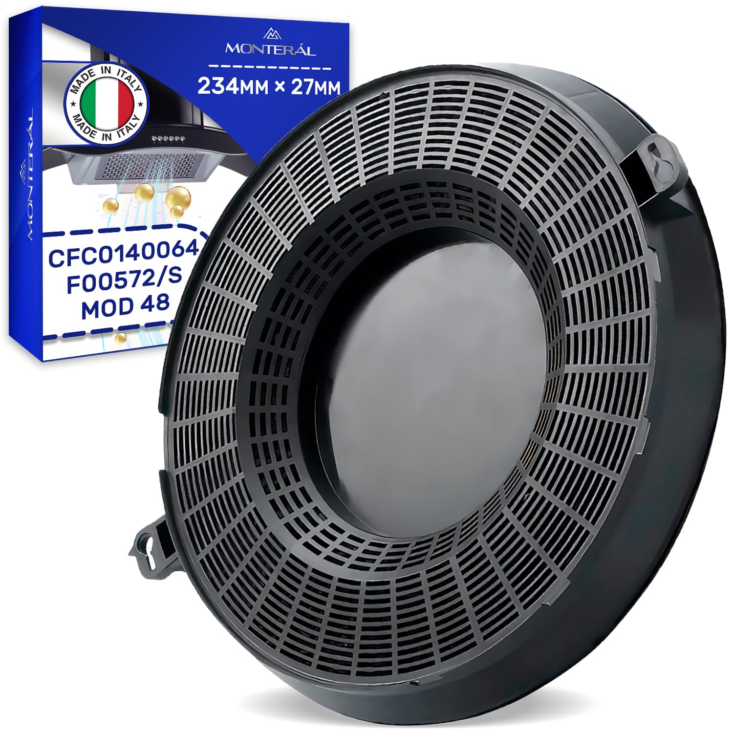 Active Carbon Filter 234 mm x 27 mm Mod 48 for Cooker Hood with the Original Code CFC0140064 F00572/S for Elica - MADE IN ITALY - MONTERAL