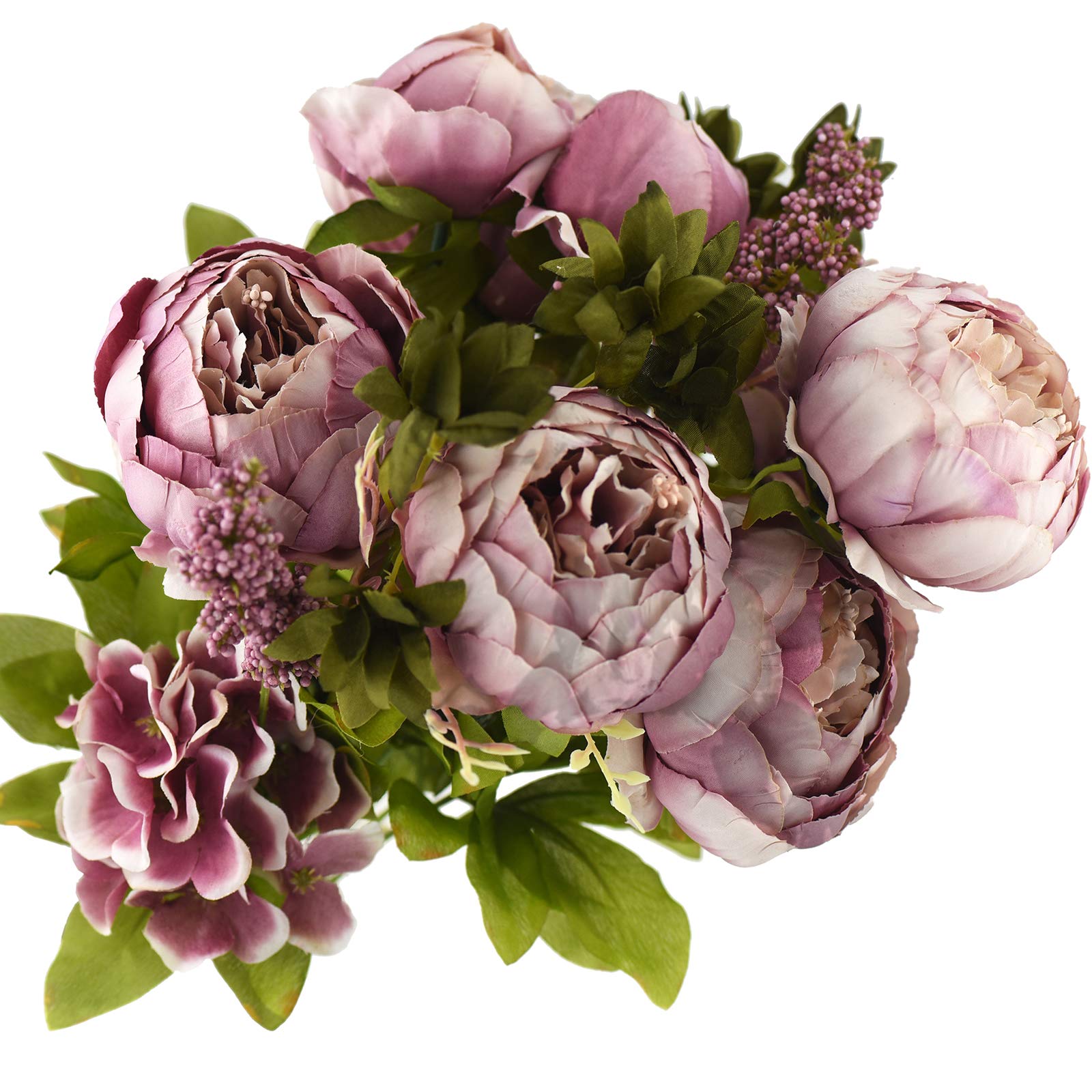 FiveSeasonStuff Artificial Peony and Hydrangea Silk Bouquet, 50cm Vintage Cameo Brown Flowers – Wedding, Bridal, Home, Office Décor (1 Bouquet)