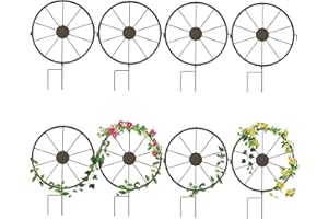 YY-Ladybug Metal Wagon Wheel Decorative Stakes Metal Border Stakes- Outdoor Yard Decor - Set of 4
