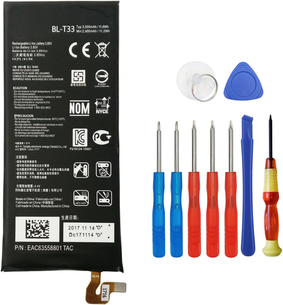 Wee 3000mAh Li-Polymer Replacement Batteries for LG Q6 M700N M700A M700DSK M700AN Q6a, fits LG BL-T33