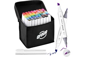 QFOUR Alcohol Markers, 48 Colors Art Marker, Coloring Markers, Brush & Chisel Tip Drawing Marker for Kids and Adults Sketching, Illustration, Card Making