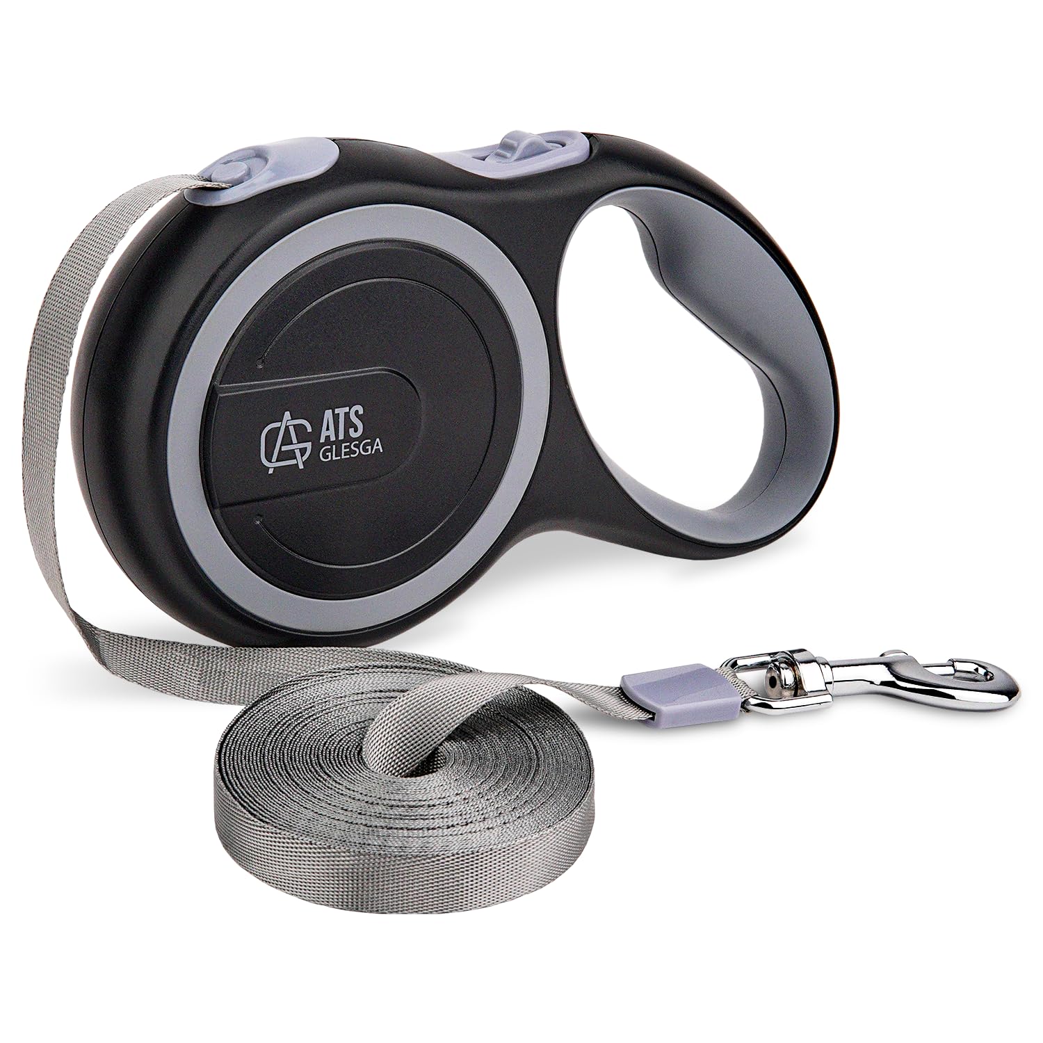 Premium Tangle-Free Anti-Slip Retractable Dog Lead for Up to 20 kg Dogs | 5M Strong Nylon Tape | One-Press Braking System (Medium, Black/Grey).