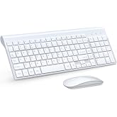 Wireless Keyboard and Mouse Ultra Slim Combo, TopMate - White | 2.4G Silent Compact 2400DPI Mouse and Scissor Switch Keyboard Set with Cover, Batteries Included, for PC/Laptop/Windows/Mac