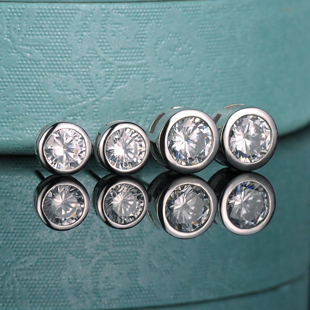 Yumilok Jewelry Women's Men's 4 works 925 Sterling Silver Black White Cubic Zirconia Round Studs Hypoallergenic Earring Set - Image 4