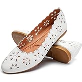 FRACORA Women's Ballet Flats Black PU Leather Dress Shoes Comfortable Round Toe Slip on Flats with Breathable Eyelets