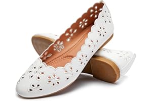 FRACORA Women's Ballet Flats Black PU Leather Dress Shoes Comfortable Round Toe Slip on Flats with Breathable Eyelets