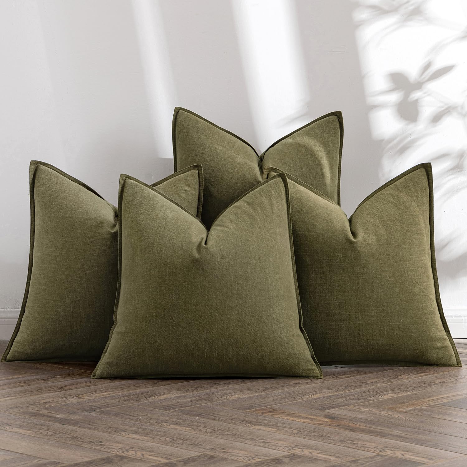 Photo 1 of MIULEE Olive Green Linen Pillow Covers Pack of 4 Decorative Natural Solid Throw Pillow Covers Soft Accent Boho Farmhouse Couch Pillowcases Modern Home Decors for Living Room Bed Sofa 18x18 Inch