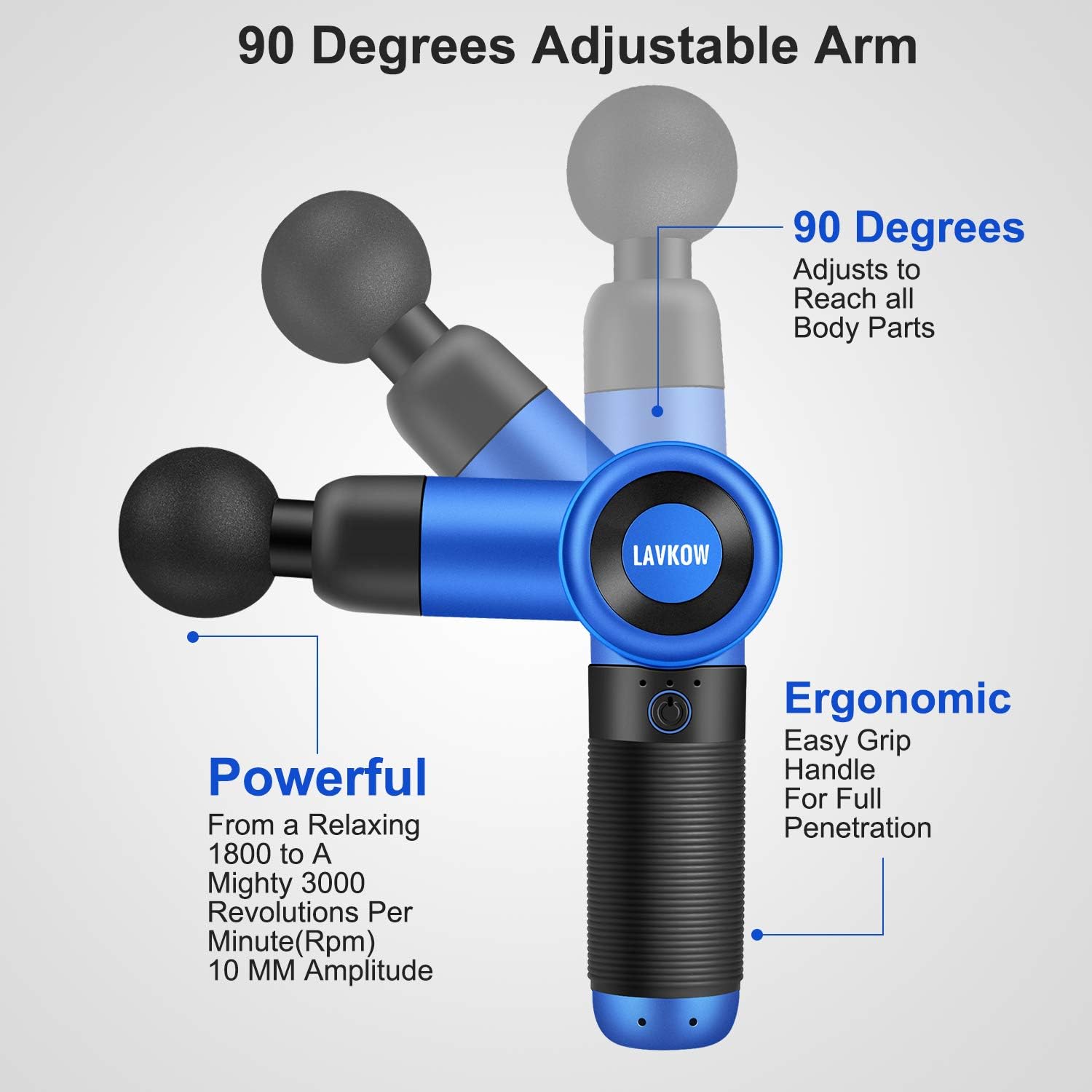 Massage Gun Deep Tissue Percussion Electric Back Muscle Massager with Adjustable Arm, Handheld Ultra-Quiet Brushless Motor, for Gym Office Home Post-Workout Pain Relief: Health & Personal Care