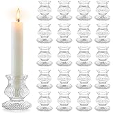 Romadedi Glass Candle Holder for Candlestick - 20 Pcs Clear Small Tapered Candle Holder Decor Bulk Wedding Table Centerpiece for Candle Sticks Christmas Party Living Room Dinner Advent