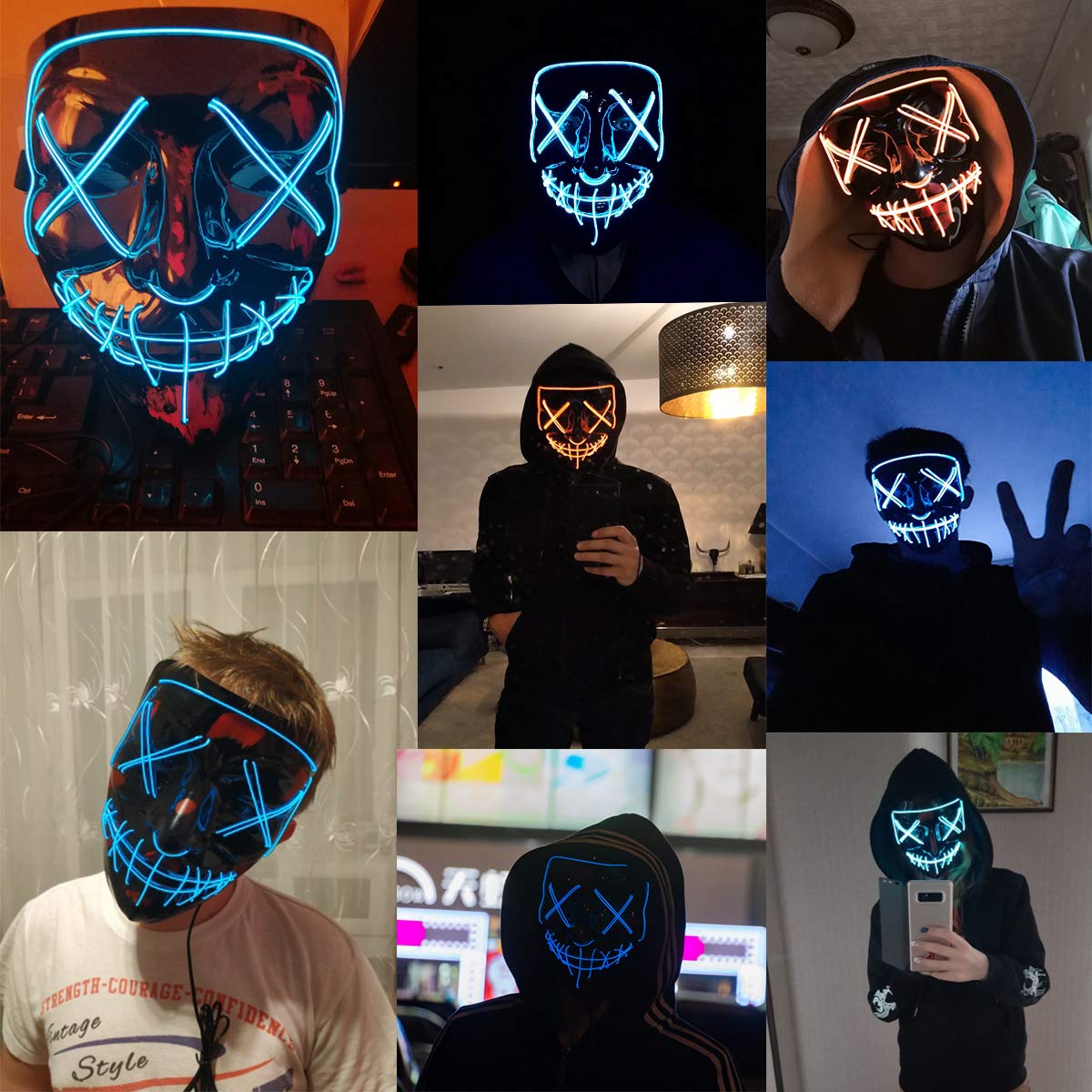 Trentixel 2 Pack LED Halloween Mask Halloween Scary Mask Cosplay Led Costume Mask EL Wire Light up for Halloween Festival Party