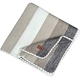 Alpaca Wool Blanket 95 x 65 Inches | Large Warm & Ultra-Soft Throw Blanket | Hypoallergenic, Breathable, Non-Itchy Alpaca Wool | Variegated Design for Sofa, Bed & Couch(Grey Striped)