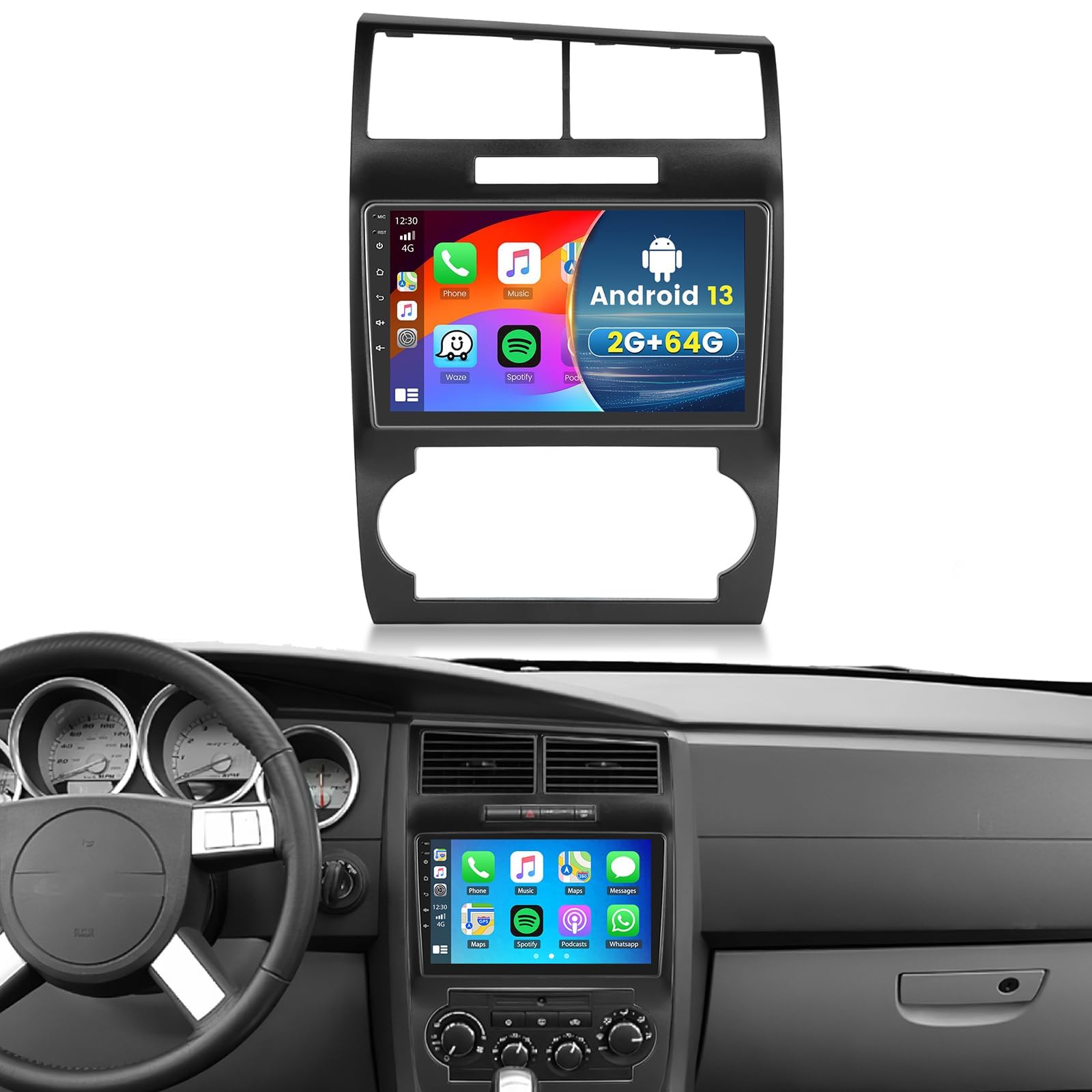 Photo 1 of [2G+64G] Android 15 Car Radio Stereo for Dodge Charger Magnum 2005-2007 with Wireless Carplay Android Auto, 9 inch Touch Screen Radio Bluetooth WiFi GPS FM RDS EQ+Free AHD Backup Cam