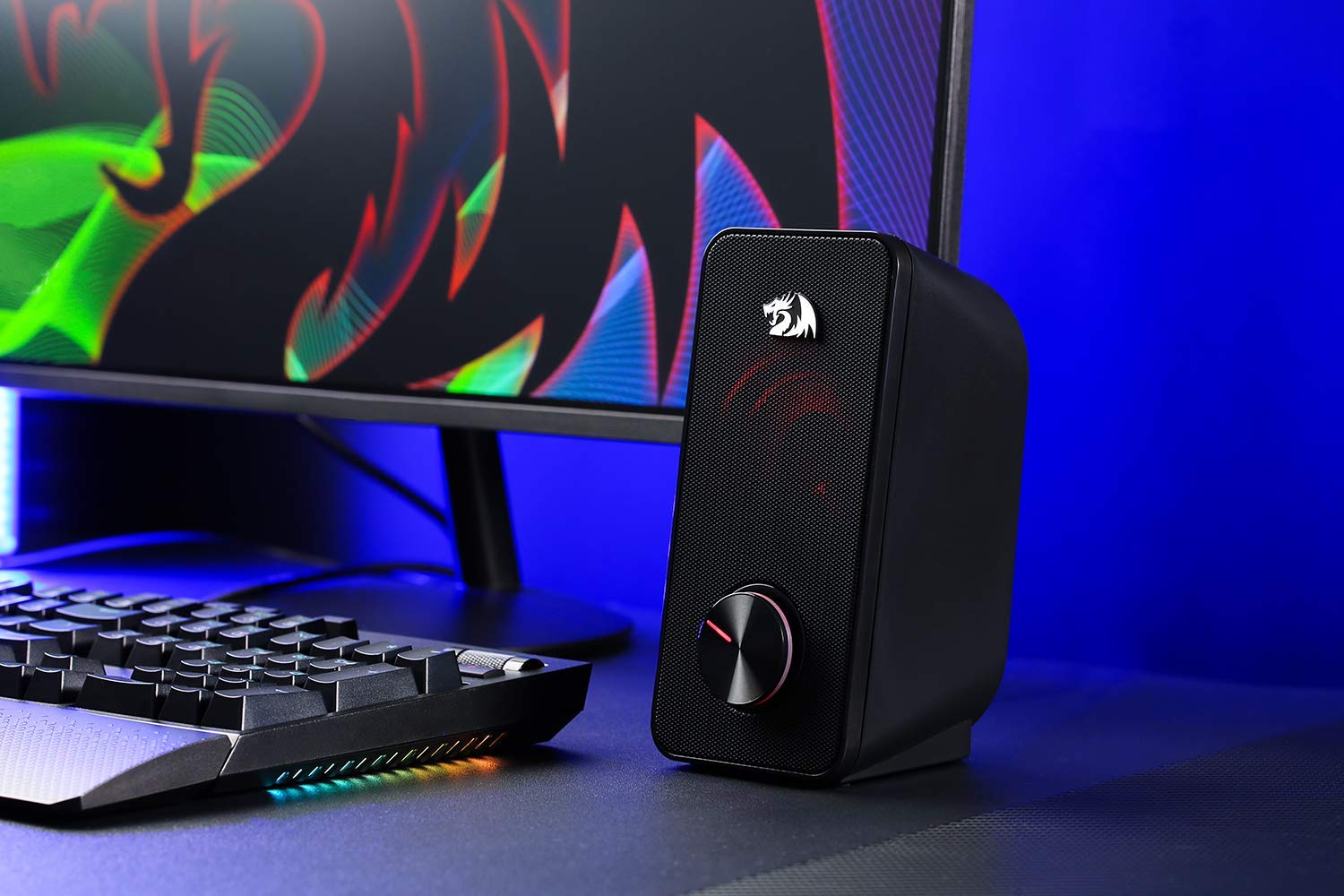 Redragon GS500 Stentor PC Gaming Speaker, 2.0 Channel Stereo Desktop Computer Speaker with Red Backlight, Quality Bass and Crystal Clear Sound, USB Powered with a 3.5mm Connector