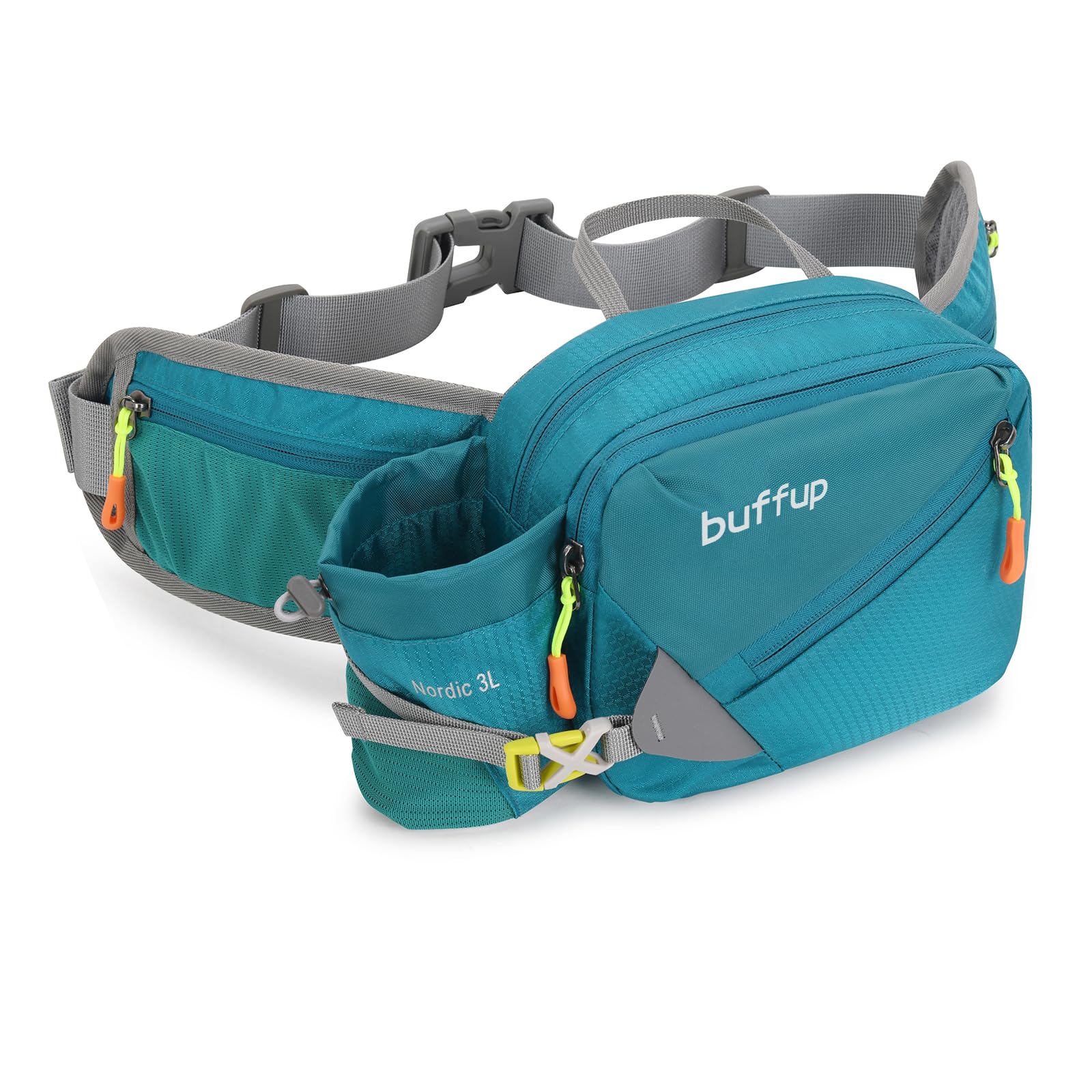 buffup Lightweight Sports Bum Bag with Bottle Holder,Waist Pack for Hiking,Running,Cycling & Outdoor Adventures (Turquoise)