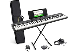 Alesis Teclado Piano con 88 Teclas y 480 Sonidos, Altavoces, MIDI USB, Estuche, Soporte, Auriculares, Pedal y Lecciones de Piano Incluidas