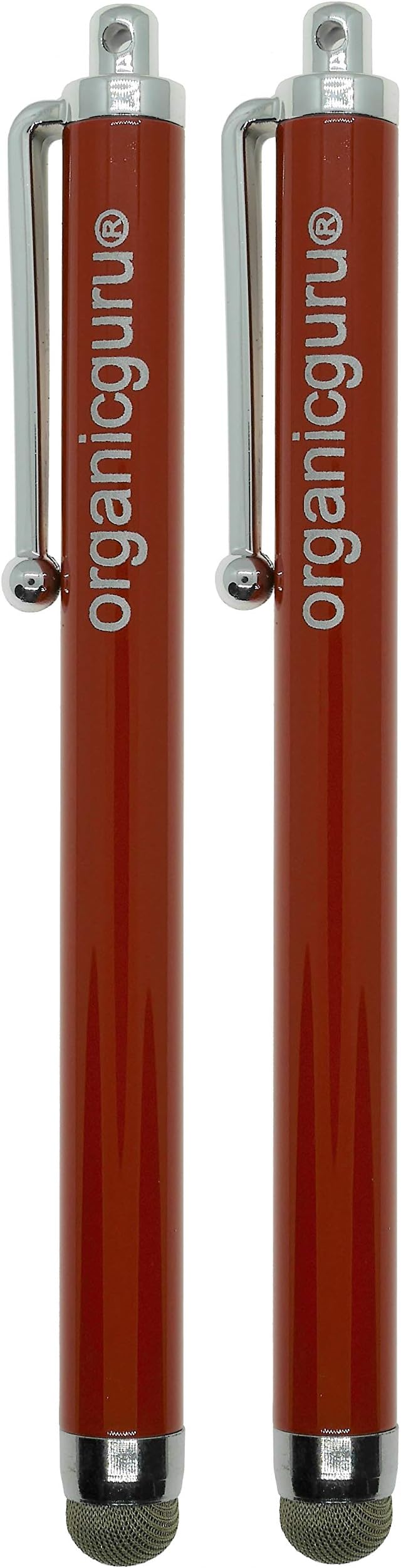 OrganicguruTWIN Pack Micro-Fibre Tip Stylus Pens - Aluminium Metal Universal Stylus Pen for iPhone, Smart Phones and All Other Capacitive Screens Devices (Red)