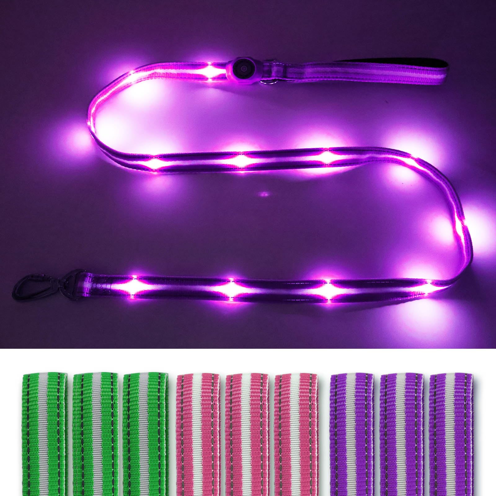 Photo 1 of TuuToo LED Light Up Dog Leash, 5 Ft Rechargeable Lighted Glowing Dog Leash with 3 Flash Modes Night Walking Safety, Nylon Waterproof Reflective Leashes with Padded Handle for Small Medium Large Pet