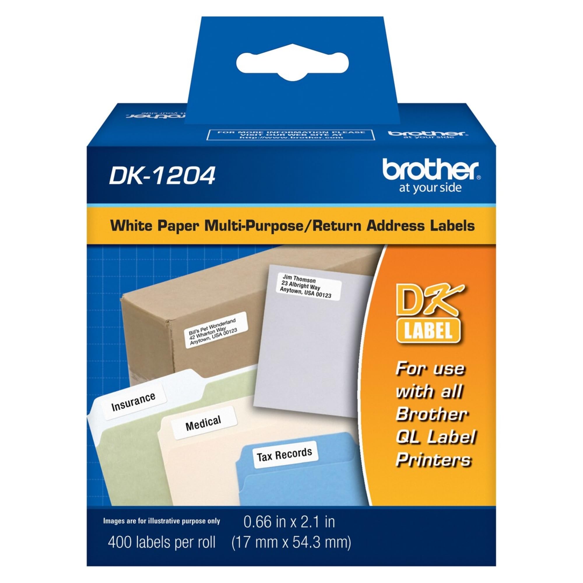 Brother Genuine DK-12043PK Multipurpose Paper Label Roll, Die-Cut Paper Labels, Engineered for Excellence, 400 Labels Per Roll, (3) Rolls per Box (DK12043PK)