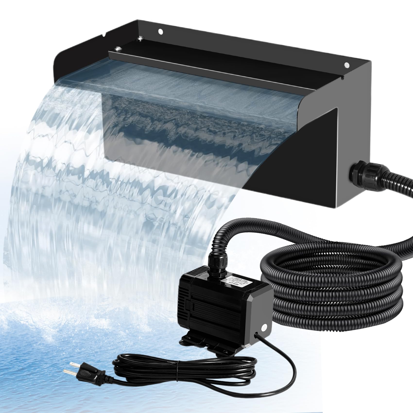 Photo 1 of Upgraded Outdoor Pond Waterfall Kit with 50W Pump - 825 GPH Water Flow, 12.2 Inch Adjustable Waterfall Spillway & Extra Long Hose for Garden Ponds, Backyard Water Features