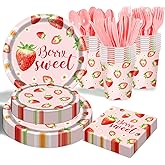 Strawberry Plates and Napkins Tableware Set - 175 Pcs Strawberry Baby Shower Party Birthday Supplies, Strawberry Shortcake Birthday Decorations for Berry Sweet Baby Shower (25 Guest)