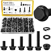 Fgruh 248PCS M6 Flange Hex Bolt Assortment Kit, M6-1.0 x 12/16/20/25/30 mm | 6mm Metric Flanged Hex Head Bolt, Flange Nuts &amp; Washers Assorted Set, M6x1.0 Bolt Kit for Automotive, Grade 10.9 Black Zinc