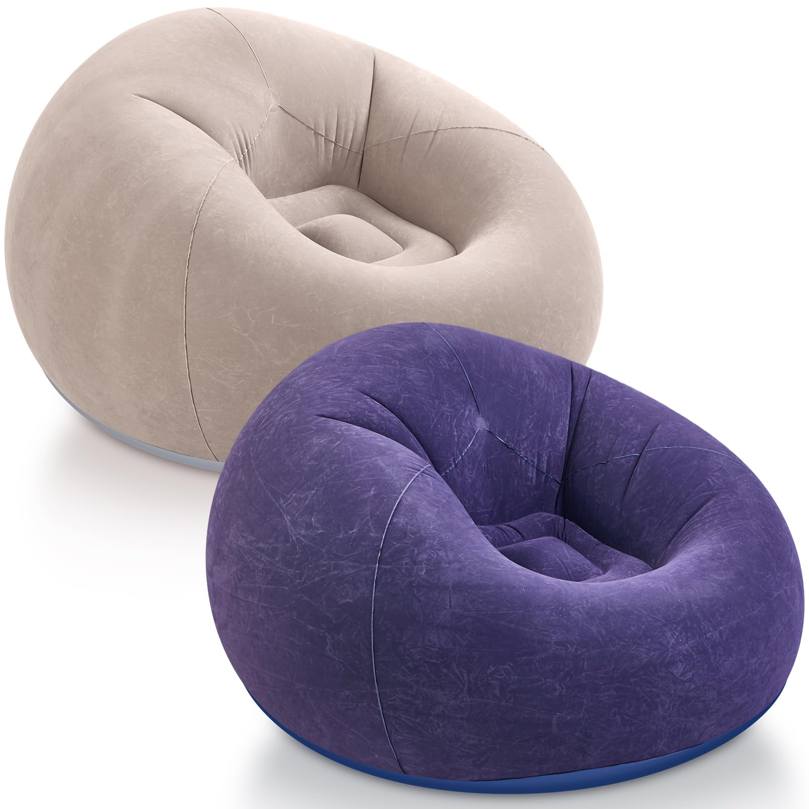 Photo 1 of Realspring Inflatable Bean Bag Chairs Outdoor Blow up Camping Chairs Inflatable Lazy Sofa Folding Portable Bean Bag Loungers Couch for Adults Kids(Brown, Blue,2 Pcs)