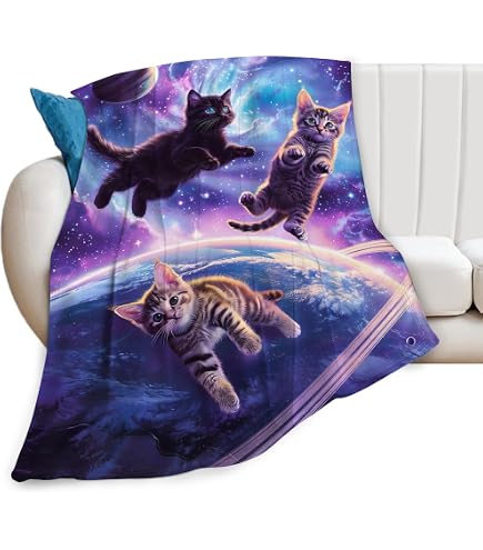 Aesthetic Cat Plush Throw Blanket | Soft Flannel Blanket 50x40 Inches – Lightweight & Warm For Couch, Bed, Travel