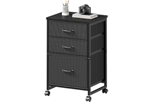 3 Drawer Mobile File Cabinet with Wheels Fabric Vertical Filing Cabinet fits A4 or Letter Size for Home Office,Black