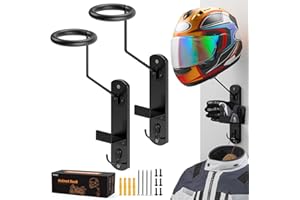 Ackitry Motorcycle Helmet Holder Wall Mount, Helmet Rack with Gloves Holder and Double Hook, Helmet Hanger for Coat, Cap, Hat, Baseball, Backpack, Football Helmet and Motorcycle Accessories (2 Pack)