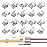 VISDOLL COB LED Light Strip Connectors 20pcs 10mm 2Pin Strip to Wires LED Tape Light Connectors,Transparent Solderless No Dark Area for LED Lights Connector DIY COB/SMD Strip Lights