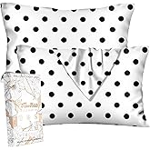 Miss Adola Silk Pillowcase 2 Pack - Cute Pillow Cases 20" x 26" Standard Size Set of 2 for Hair and Skin Smooth Soft Breathable with Hidden Zipper Cooling Pillow Covers for Sleeping, White Black dot