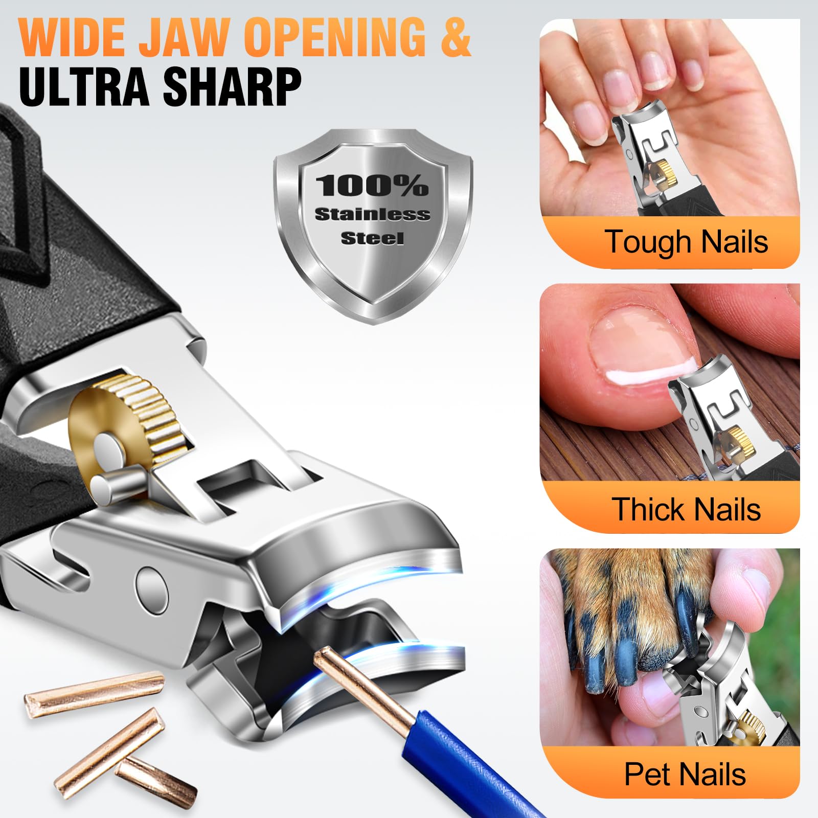 Nagelknipser für dicke Nägel Nagelschneider, Ultra Wide Jaw Opening Nagelknipser für Fingernagel und Fußnägel, Scharf Nagelknipser für Eingewachsene Zehennägel mit langem Griff, 4 Pcs 2