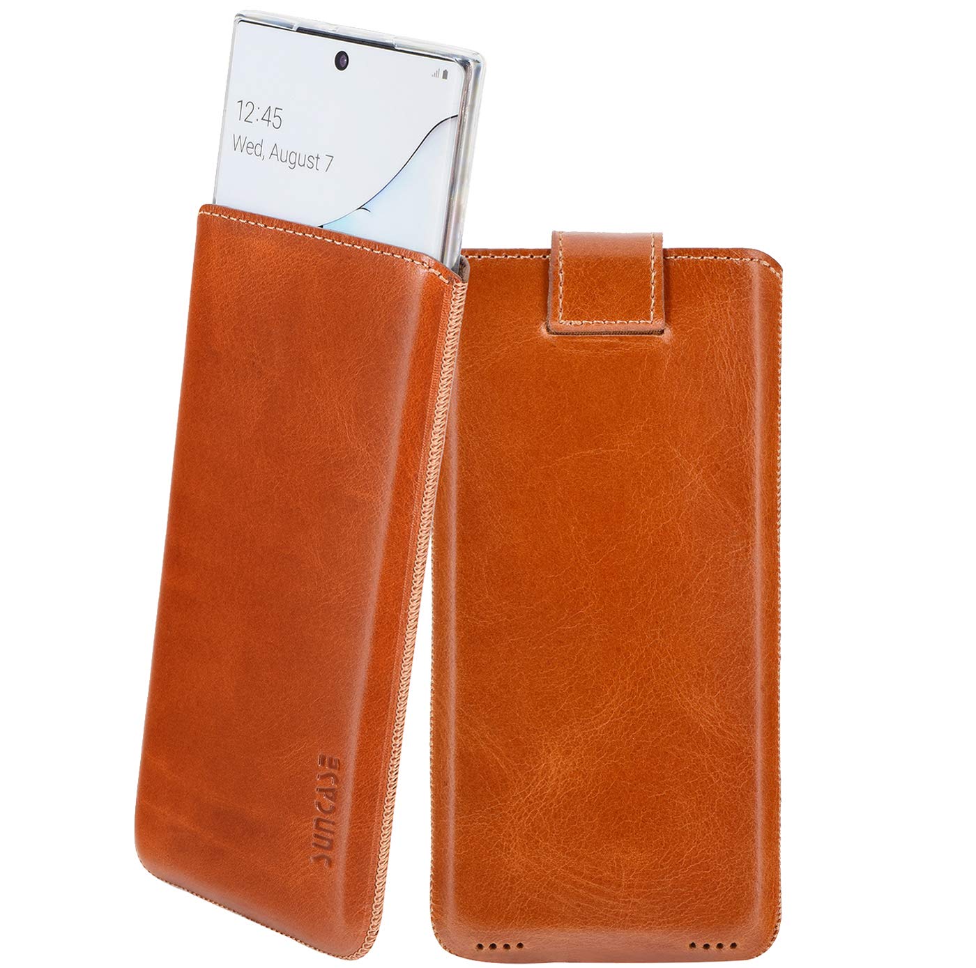 Suncase Mobile Phone Case Compatible with Samsung Galaxy Note 10 with Additional Case / Shell / Bumper / Silicone * Tab with Pull-Up Function * Leather Case Protective Case in Cognac